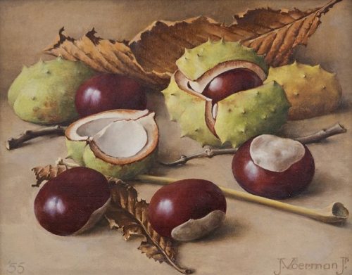 huariqueje:Chestnuts   -    Jan Voerman (Junior),  1955 .Dutch.1890-1976Oil on canvas on painter’s b