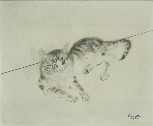 thunderstruck9:Tsuguharu Foujita (Japanese/French, 1886-1968), Cat, 1948. Oil on canvas, 38 x 45.5 c