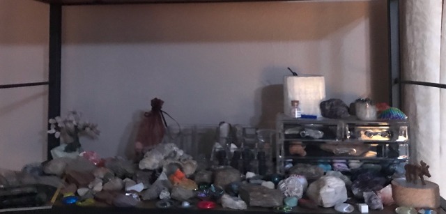 My Rock Collection on a Brown Shelf