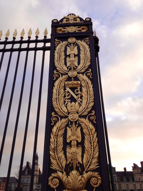 ladycashasatiger: Napoleonic emblems on the gates of Fontainebleau, January 2016.