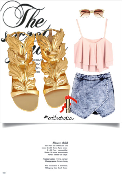 Fofíssima’s Weekend by anaczaguini featuring a tiered ruffle top
Tiered ruffle top / Boohoo denim skort / Giuseppe Zanotti sandals / Vince Camuto wide sunglasses / Lipstick