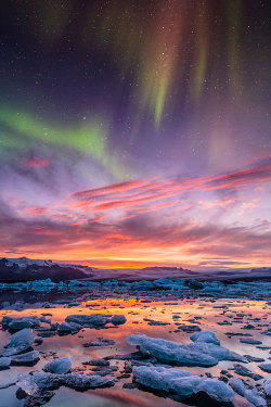 earthyday:  Aurora over Jökulsárlón  by