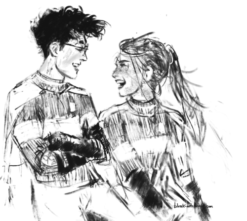 blvnk-art:“Yet Harry could not help himself talking to Ginny, laughing with her, walking back from p