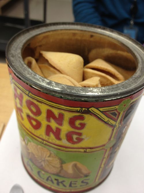 Foodie Friday! Is it disturbing or amazing that this tin of fortune cookies is mostly intact after 7