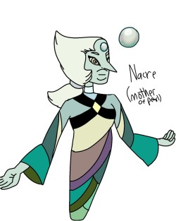 gyrosylla187:  Here is my fan design of nacre, also known as “mother of pearl”! Apparently pearl is one of many other pearls manufactured by nacre, and sent to be used as sevantd for other gems. She is very tall as well, taller than opal. She is a