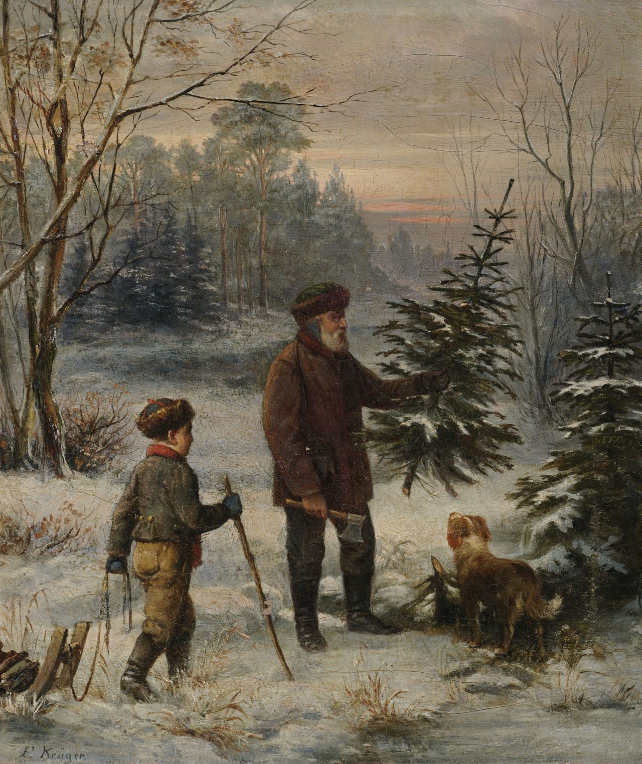 hyperb0rean:
“ Father and son with their dog collecting a tree in the Forest
Franz Krüger (Prussian, 1797–1857)
”