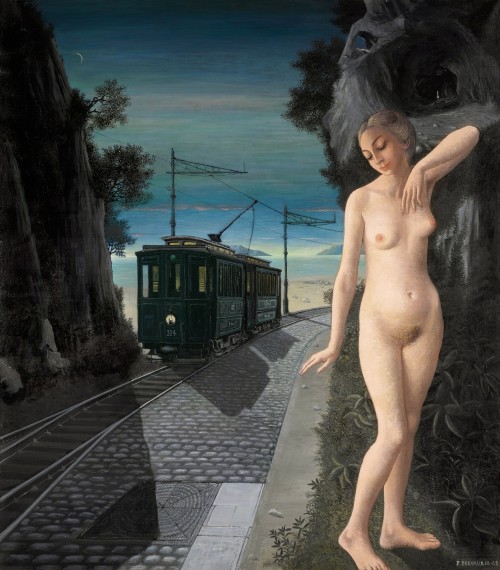 Paul Delvaux (Belgian, 1897-1994), La Fin du voyage, 1968. Oil on canvas, 160 x 140.4 cm