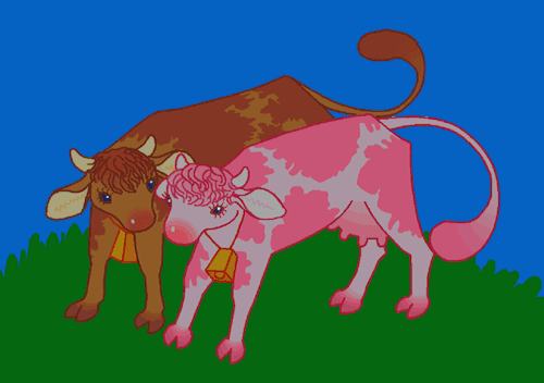 chocolate and strawberry milk cows 🤎💕 #everyone who believed as kids that chocolate milk came from brown cows was right #art#digital art#pixel art#gif#eye strain#cows