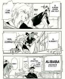 undertheseaside:  Alibaba-kun is doing his job as a right-hand man.original:pixiv // trans:undertheseaside | proof: chocoleetoDo not redistribute to other sites.