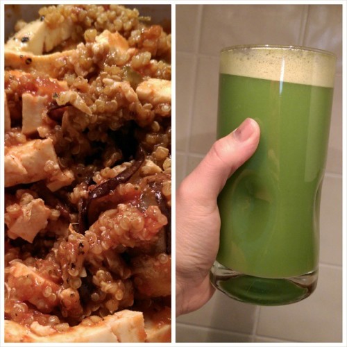 dinner: eggplant, tofu, &amp; quinoa and a vegetable juice #eatwell #bewell #health #nutrition #