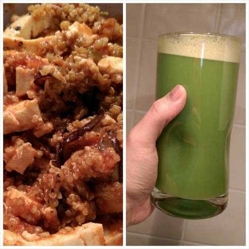 dinner: eggplant, tofu, & quinoa and a vegetable juice #eatwell #bewell #health #nutrition #vege