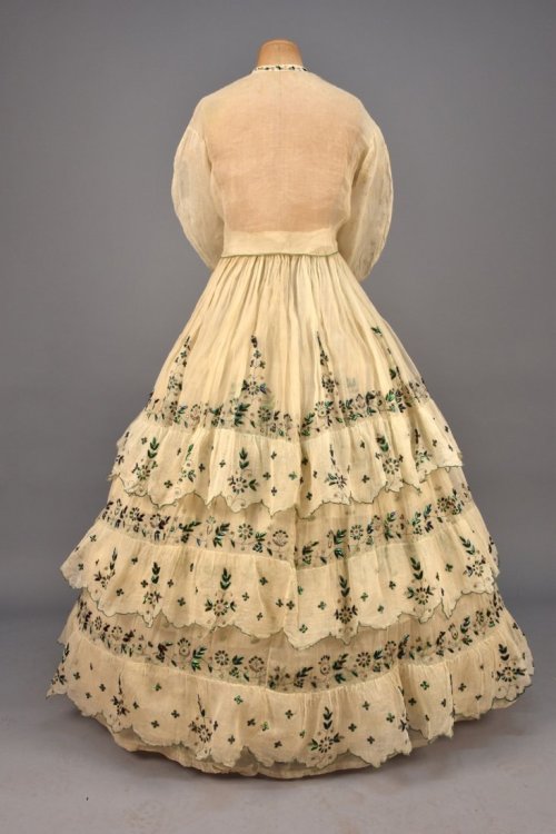 ephemeral-elegance: Beetle Wing Embroidered Organdy Bodice and Petticoat, ca. 1860via Live Auctionee