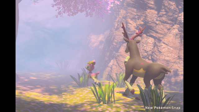 #deerling#sawsbuck #new pokemon snap #elsewhere forest #galloping through the cherry blossoms