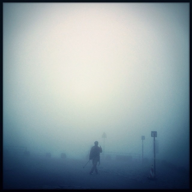 one foggy day at Mt.Fuji 5th station. September 2014. #montaña #mt_fuji #japan #japon #weather #fog #foggy #man #hipstamatic #unesco #asia #photojournalism #reportage (at Mt. Fuji 5th Station)