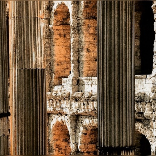 Detail of Three remaining columns of the Temple of Apollo which was situated in front of the Theater