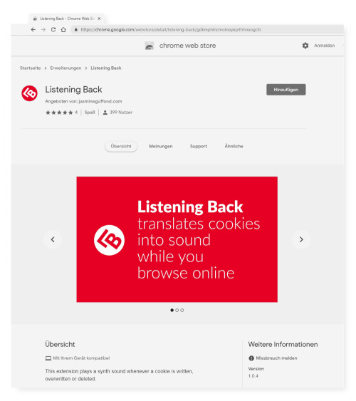 Graphic design for Jasmine Guffond’s browser addon Listening Back