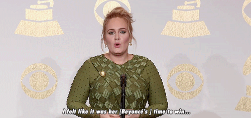 forcewakens:Adele about Beyoncé in TV Radio Room After Winning Album, Record and Song of the Year.