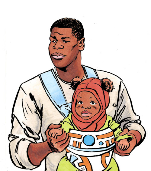 kissingcullens: erindodge: Finn from “The Force Awakens” takes little baby Ayo Skywalker