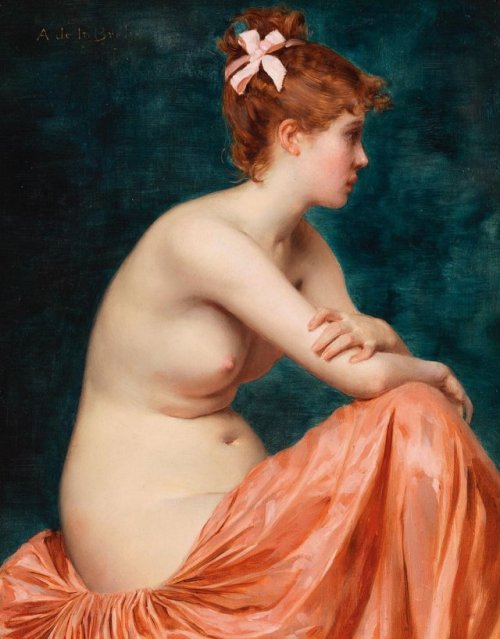bellsofsaintclements:“Young Nude Sitting with Ribbon in her Hair“ by French painter Auguste de la Br