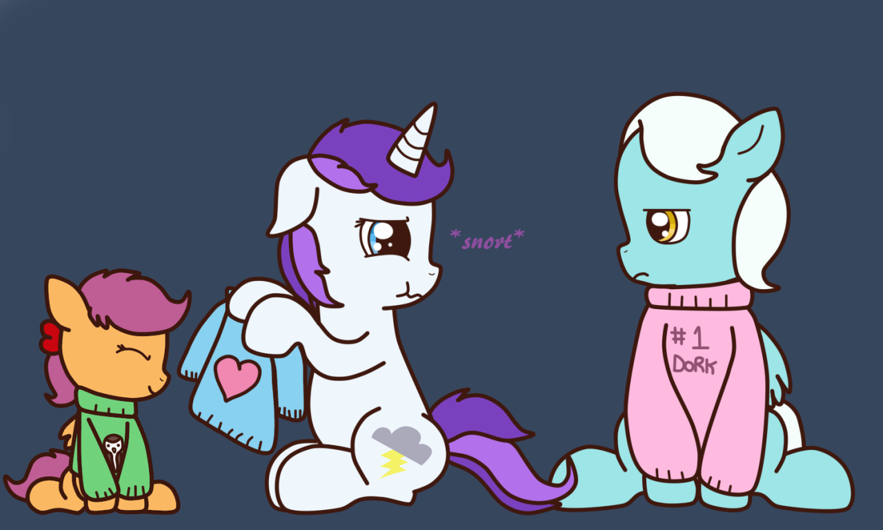 life-of-scootaloo:  Some nerd horses with sweaters  x3!