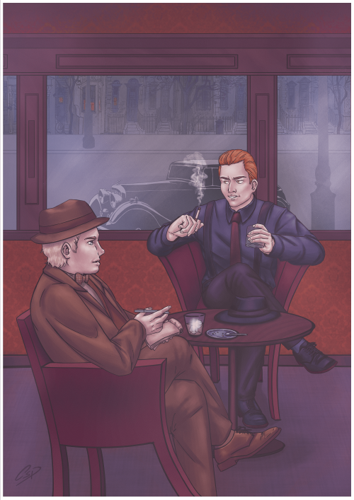 My piece for @goodaumenszine !I did a Mafia AU~ Crowley is in a mafia family and Aziraphale is in th