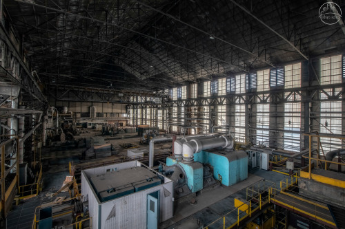 BLUE POWER PLANTImpressive power plant, part of a larger whole, centered around a blast furnace comp