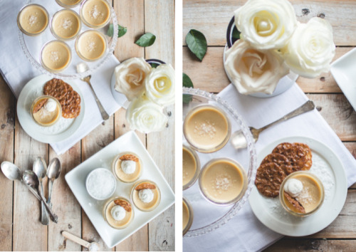 confectionerybliss:  Salted Butterscotch Pots de Crème with Hazelnut-Espresso Lace CookiesSource: Butterlust