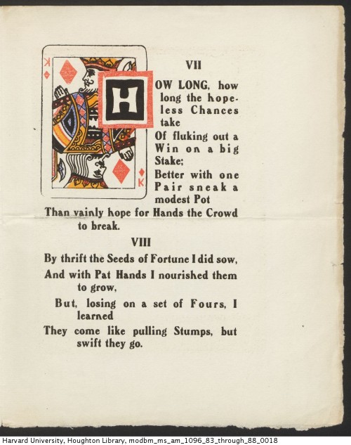 Kirke La Shelle. Poker Rubaiyat, 1903.MS Am 1096 (85)Houghton Library, Harvard University