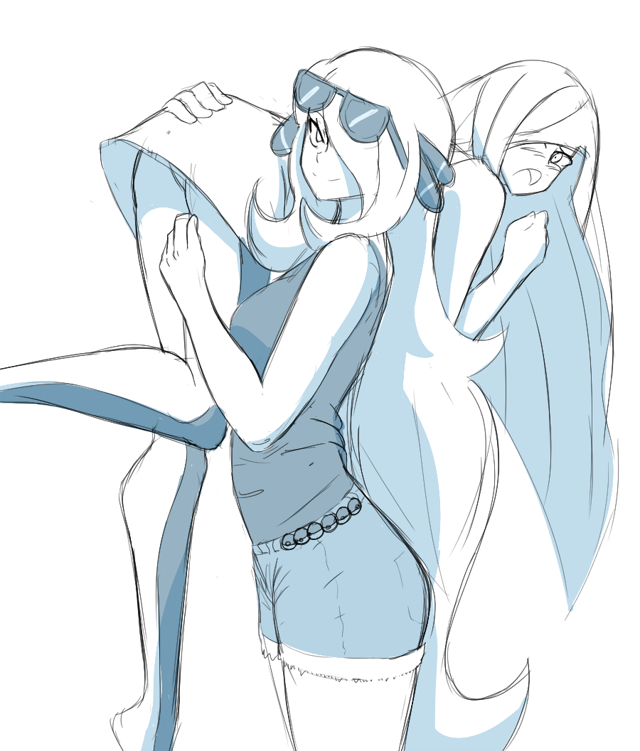 zeromomentaii:   Quick pokemon scribbles.   Cynthia gunna show Lusamine how to