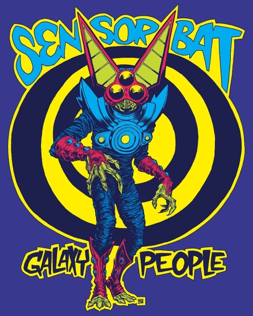 Colors on a Sensorbat t-shirt design for @thegalaxypeople, 2014. #sensorbat #galaxypeople #drawing #