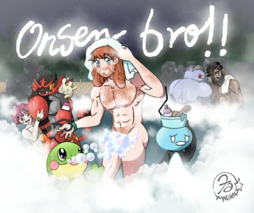 Onsen Bro! (or why I love redheads) #redhead #pokemonart #muscle #sexy #gay #pkmnart #onsen #steamy 