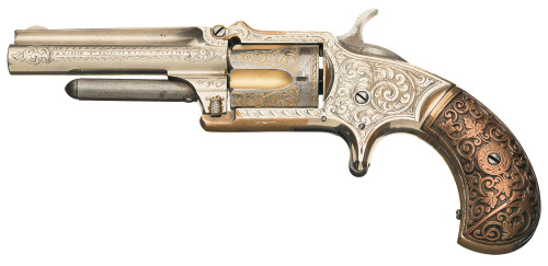 Engraved Marlin No. 32 Standard 1875 revolver with Degress Tiffany style grips.Estimated Value: $9,5