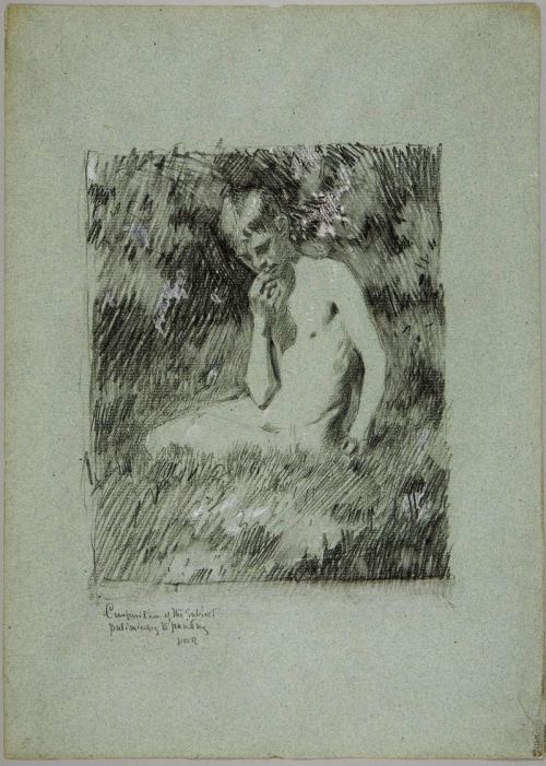 beyond-the-pale:  Denman W. Ross -  Seated Male Nude in the Grass  