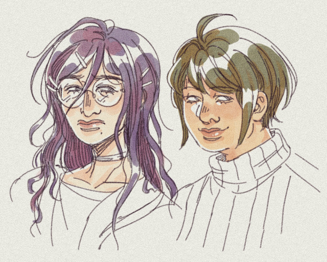 danganronpa fanart. portraits of fukawa and komaru next to each other. fukawa with a sort of neutral frown, and komaru with a slight smile