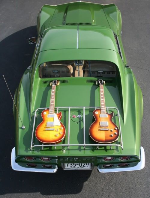 doyoulikevintage:Green Corvette with Les Paul guitars, Rock &amp; Roll!