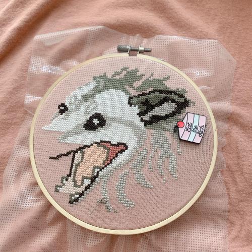 Crossstitchworld:  Possum T Shirt Looking Scarier Than Intended So Far! Pattern From