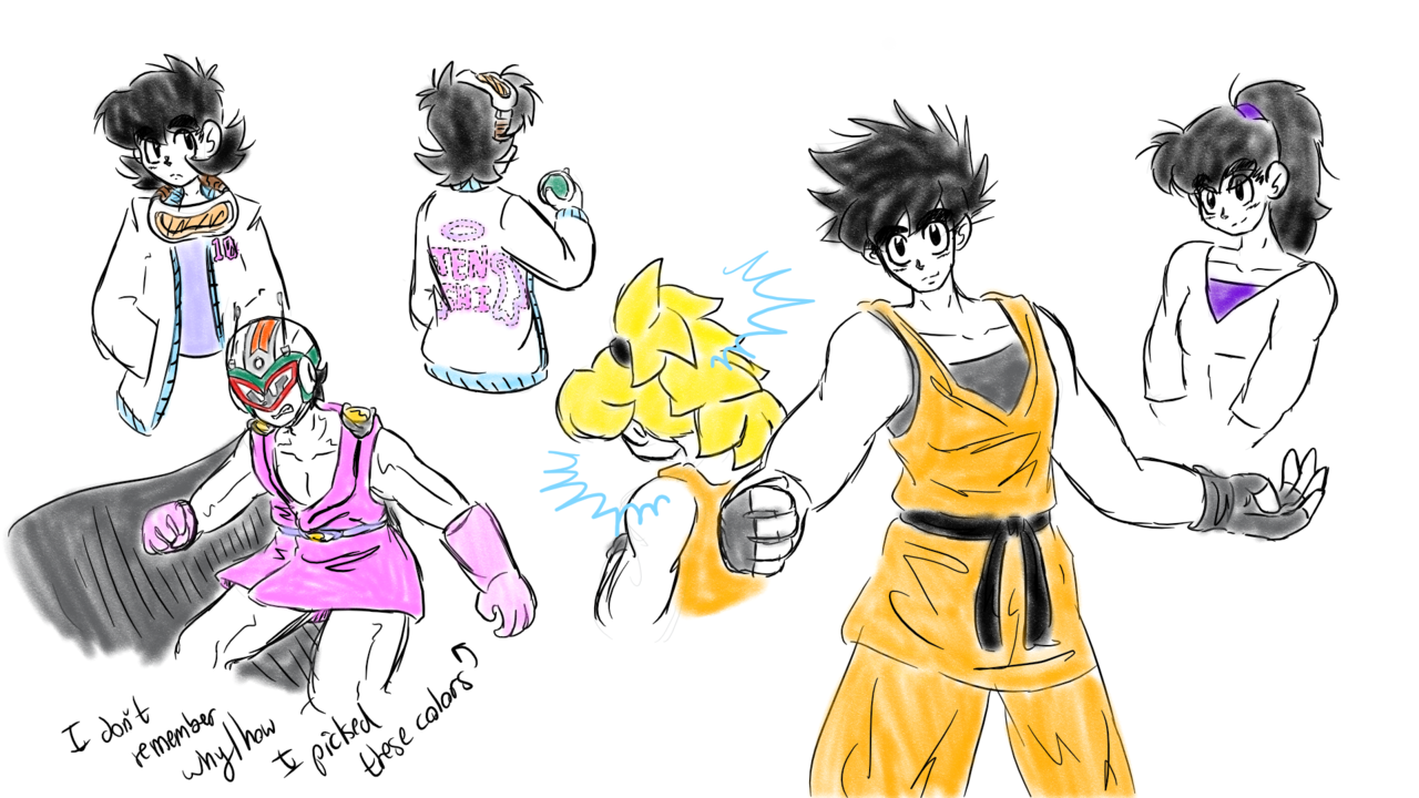 imalrightifyoudontask:
“my favorite youngest son!
when he’s not in a gi i draw Goten in cute (kinda matching trunks) clothes, i love him with long hair, and i designed him a SaiyaMan 10 outfit forever ago but now i cant remember why it’s colored…like...