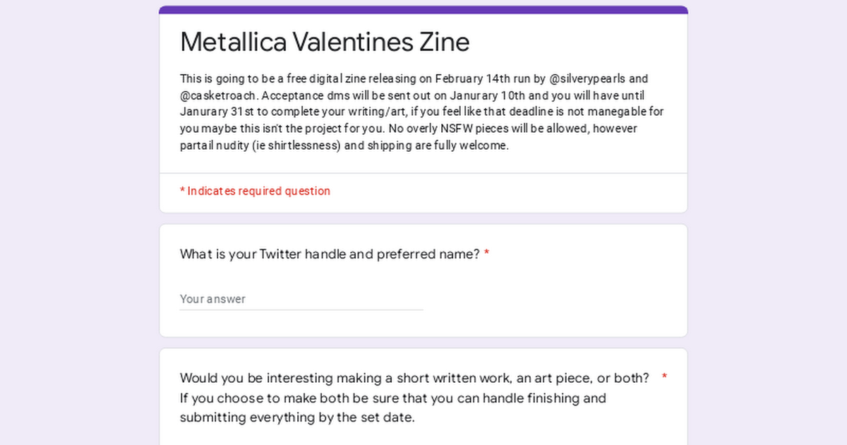 Metallica Valentines Zine
