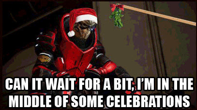themasseffectfans:  commander-shepaurd:  w H Y CAN’T THERE BE A MASS EFFECT CHRISTMAS DLC.   
