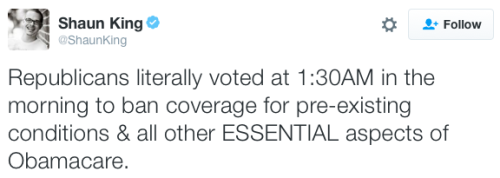 micdotcom:  Senate Republicans have approved an Obamacare “repeal resolution”Republicans in the Senate have voted on a budget process that they’re terming the Affordable Care Act “repeal resolution,” according to CNN. The Senate reached a 51-48