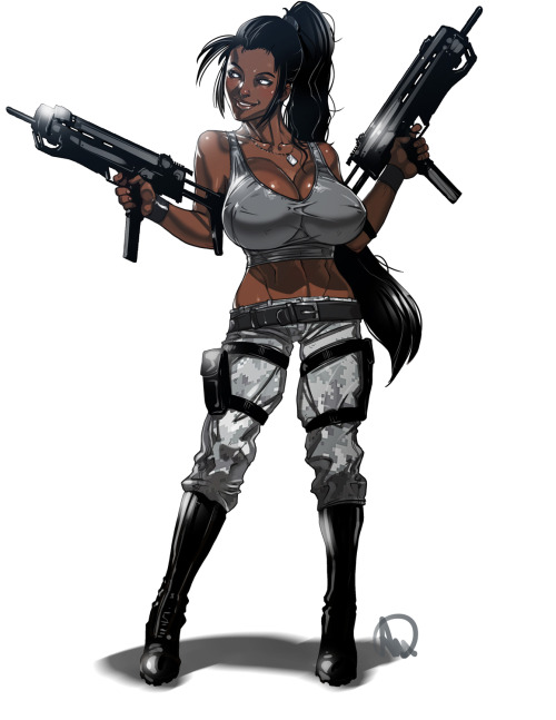 ganassaartwork:  Commissioned by Antcow , she’s  a little extra from the “Nukem Girls” series.“To those C&C fans, this is Agent Tanya Adams, as a black woman.You could say that the only reason Tanya changed her appearance is because of time