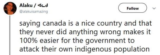 wynter-skye:  cookingwithroxy:silverscreenx:theun–sj:blackqueerblog:    Americans lecturing Canadians on the natives is much more hilarious than Canadians lecturing Americans on their shit, like the US was better somehow I wanna disagree  Ironically,