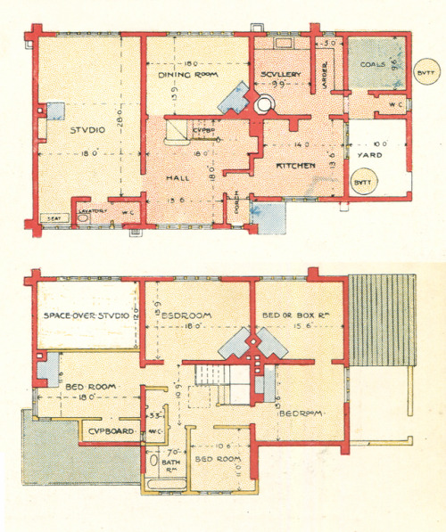 vintagehomeplans:United Kingdom, 1906: Proposed House and Studio at Studland BayA large house and st