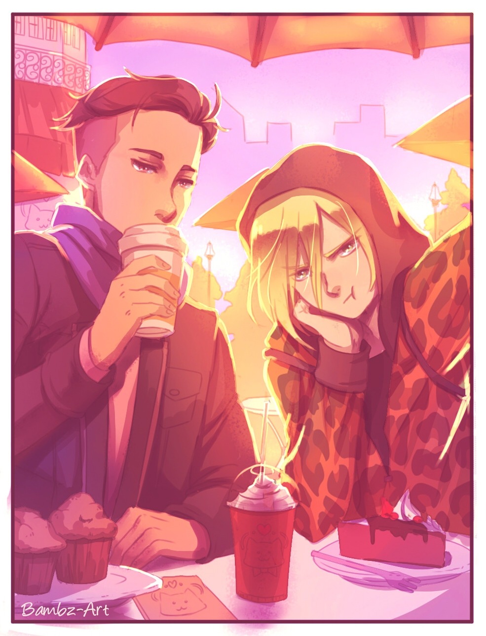 bambz-art: Otayuri - We’re On a Date! Headcanon that Otabek’s fans also follow