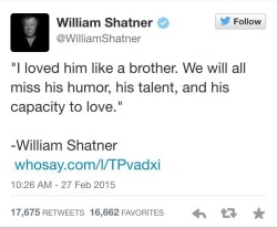 jaycanuck:  superherofeed:William Shatner, Zachary Quinto, Nathan Fillion and more remember Leonard Nimoy.  RIP