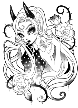 goldengrimoire3:  Devil girl with flowers