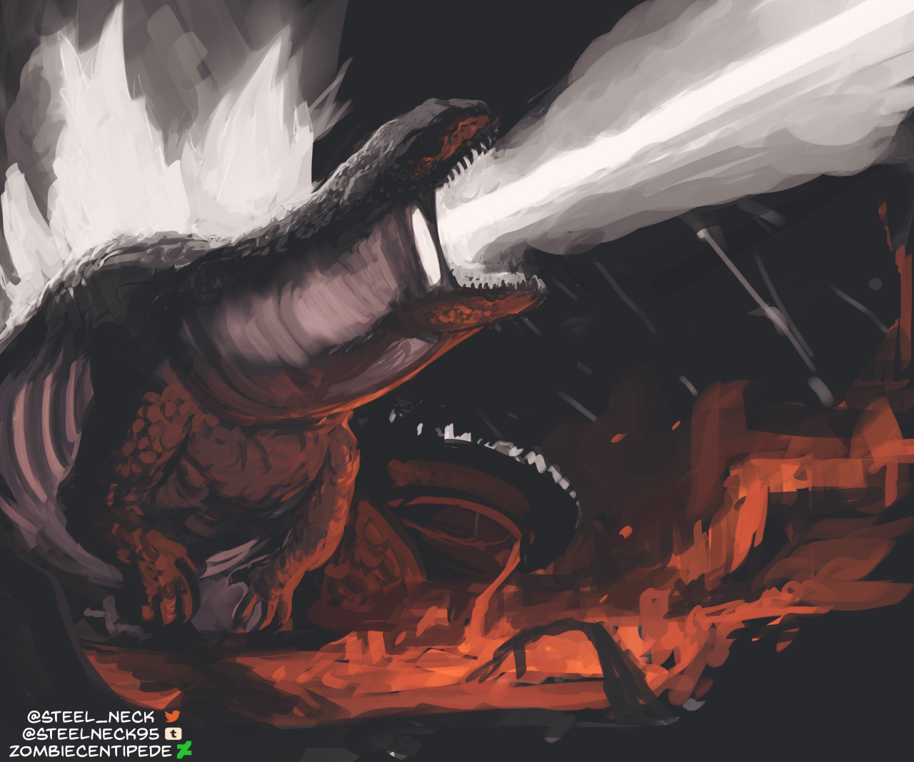 steelneck95:A childhood dream of mine is to make a godzilla horror movie. Akin to Shin Godzilla and the 54 original but with way more body horror. So I did some concept art for a film that will never be made.