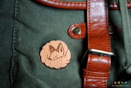 New fox pin design looks cute sleeping on your backpack! It’s in the etsy shop now!
