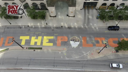 On July 1st 2020 protesters in Milwaukee, Wisconsin painted a huge &lsquo;DEFUND THE POLICE&rsquo; mural on the street o