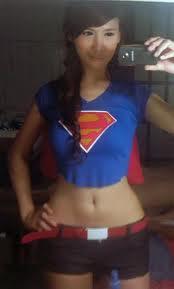 Hot girl in superman costume, cute selfshot